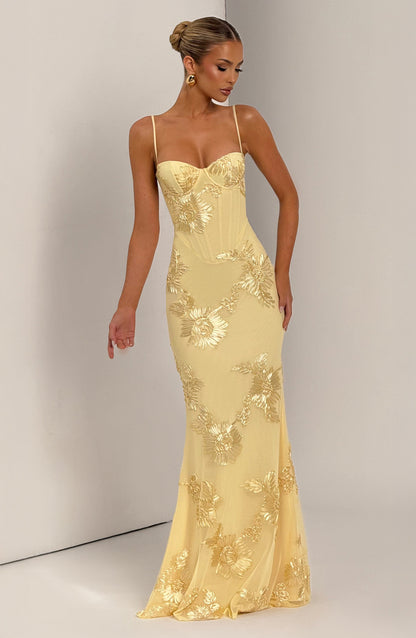 Women's Floral Maxi Dress – Stretch Mesh Underwired Lace-Up