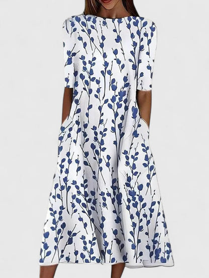 Floral Midi Dress – Lightly Stretchable Fabric, Sizes S–5XL