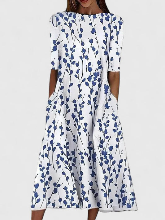 Floral Midi Dress – Lightly Stretchable Fabric, Sizes S–5XL