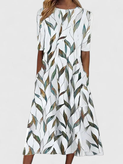 Floral Midi Dress – Lightly Stretchable Fabric, Sizes S–5XL
