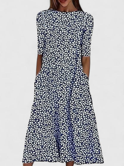 Floral Midi Dress – Lightly Stretchable Fabric, Sizes S–5XL