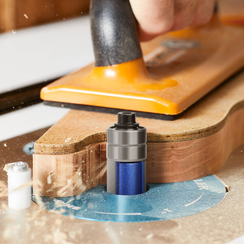 Flush Trim Router Bit Set 4 Pieces | Carbide Cutting Edge with Double Ball Bearing | Blue Nano-Coating for Longer Life