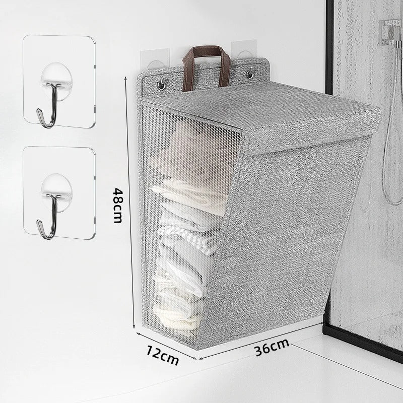 Foldable Adhesive Laundry Basket | Wall-Mounted Clothes Hamper