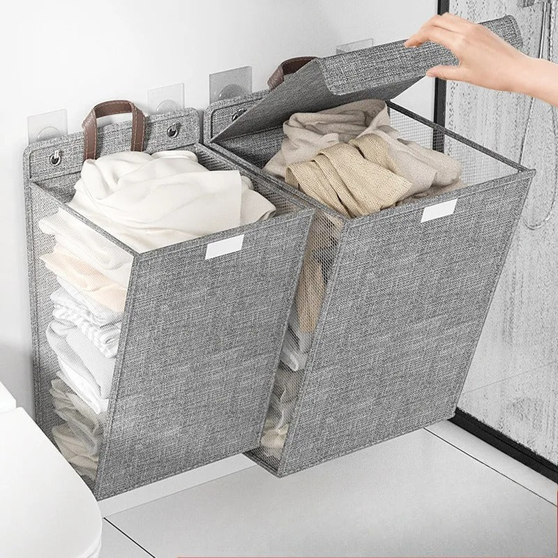 Foldable Adhesive Laundry Basket | Wall-Mounted Clothes Hamper