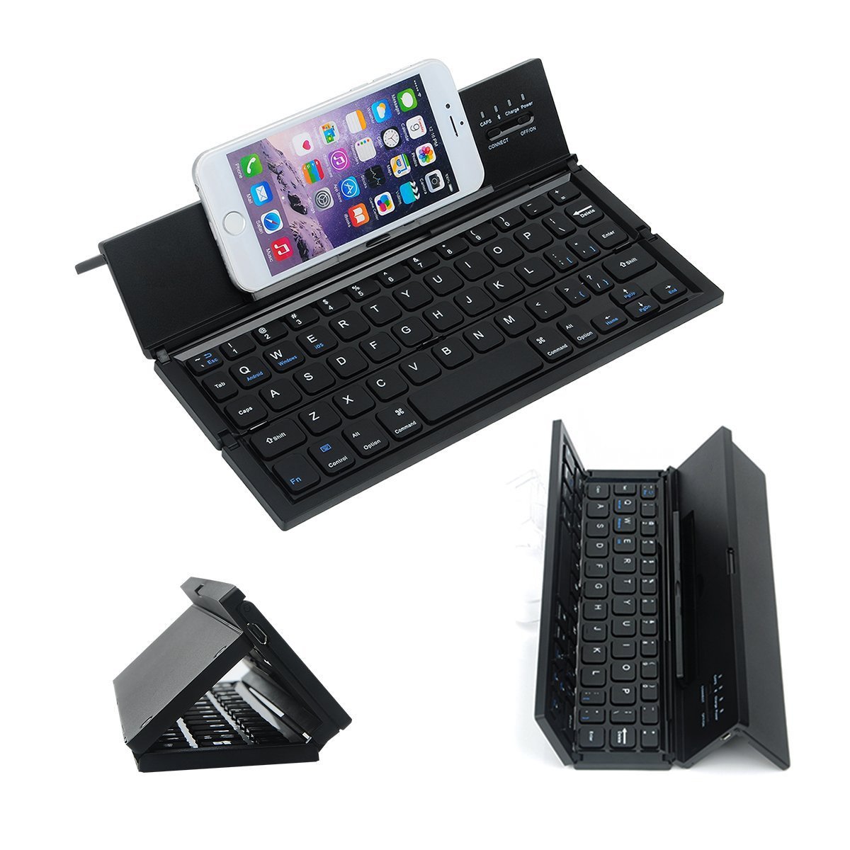Foldable Bluetooth Keyboard | Built-In Tablet & Phone Stand | 180mAh Battery Lasts 60+ Days Per Charge, Type-C
