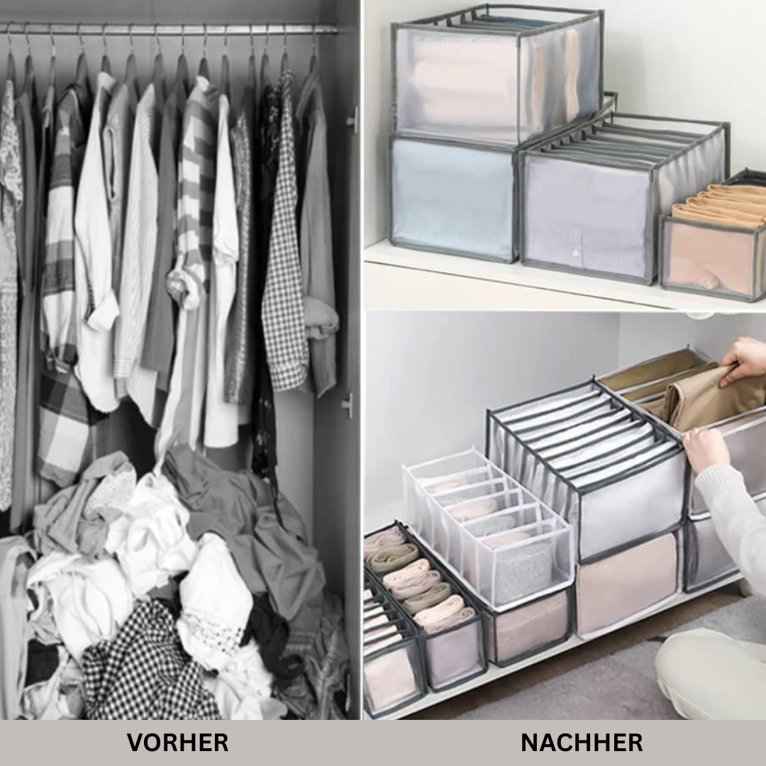 Foldable Drawer Organiser Box Non-Woven Fabric | 7 Compartments, Set of 3 | Space-Saving Storage for Men's Wardrobes