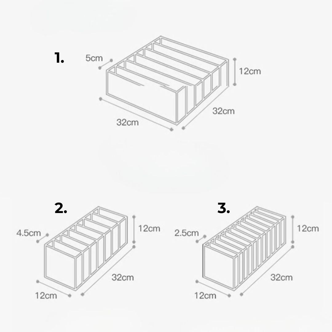 Foldable Drawer Organiser Box Non-Woven Fabric | 7 Compartments, Set of 3 | Space-Saving Storage for Men's Wardrobes