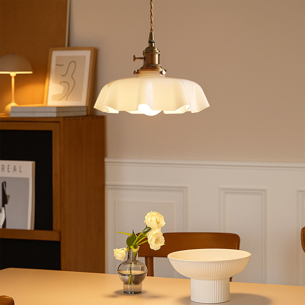 French style pendant light with scalloped cream glass shade 2