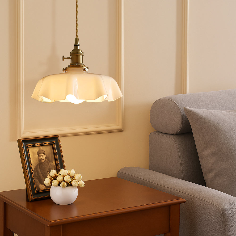 French style pendant light with scalloped cream glass shade 4