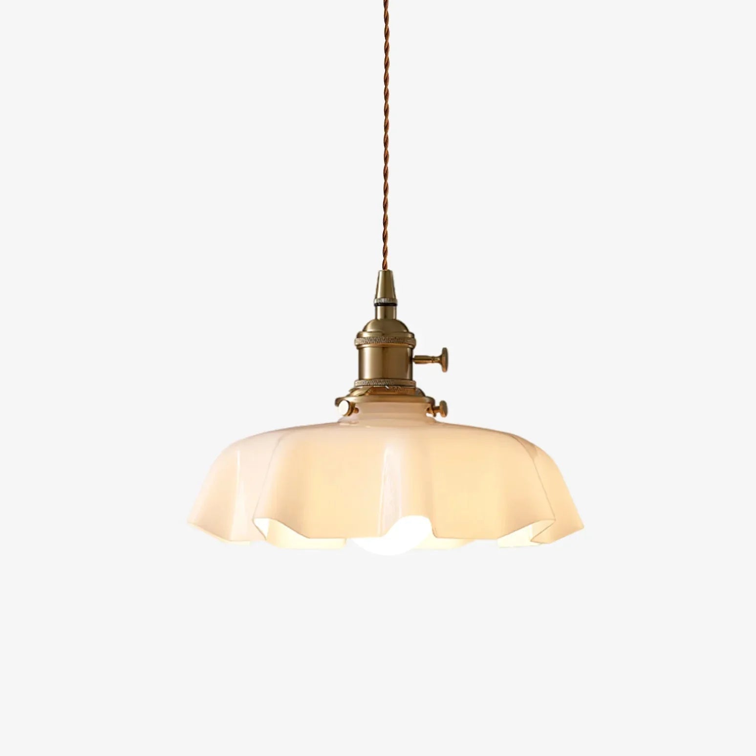 French style pendant light with scalloped cream glass shade 5