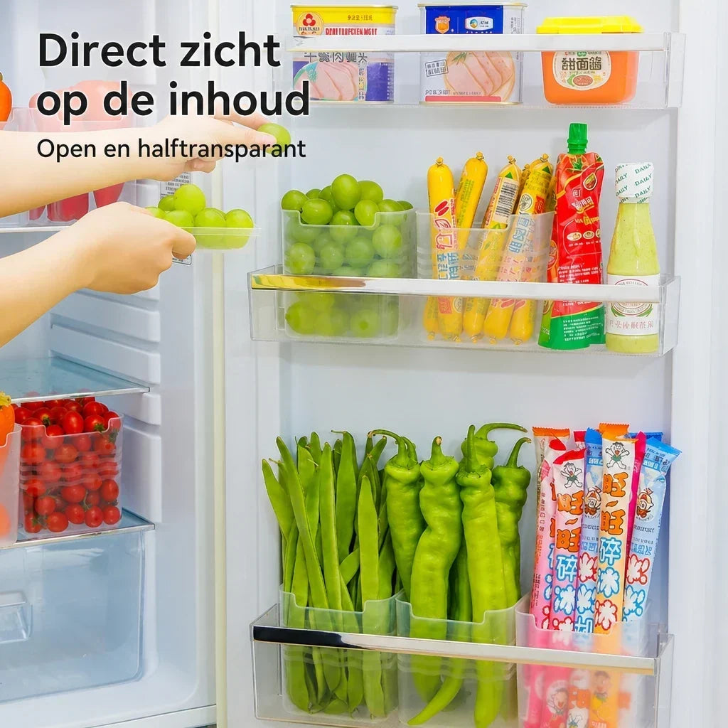 Fridge Door Storage Containers, Food-Safe Plastic | Set of 5 Stackable Bins, Open-Top Access | Organise Fridge Shelves Fast