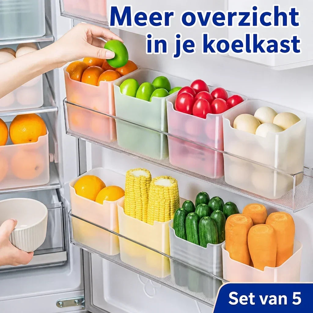Fridge Door Storage Containers, Food-Safe Plastic | Set of 5 Stackable Bins, Open-Top Access | Organise Fridge Shelves Fast