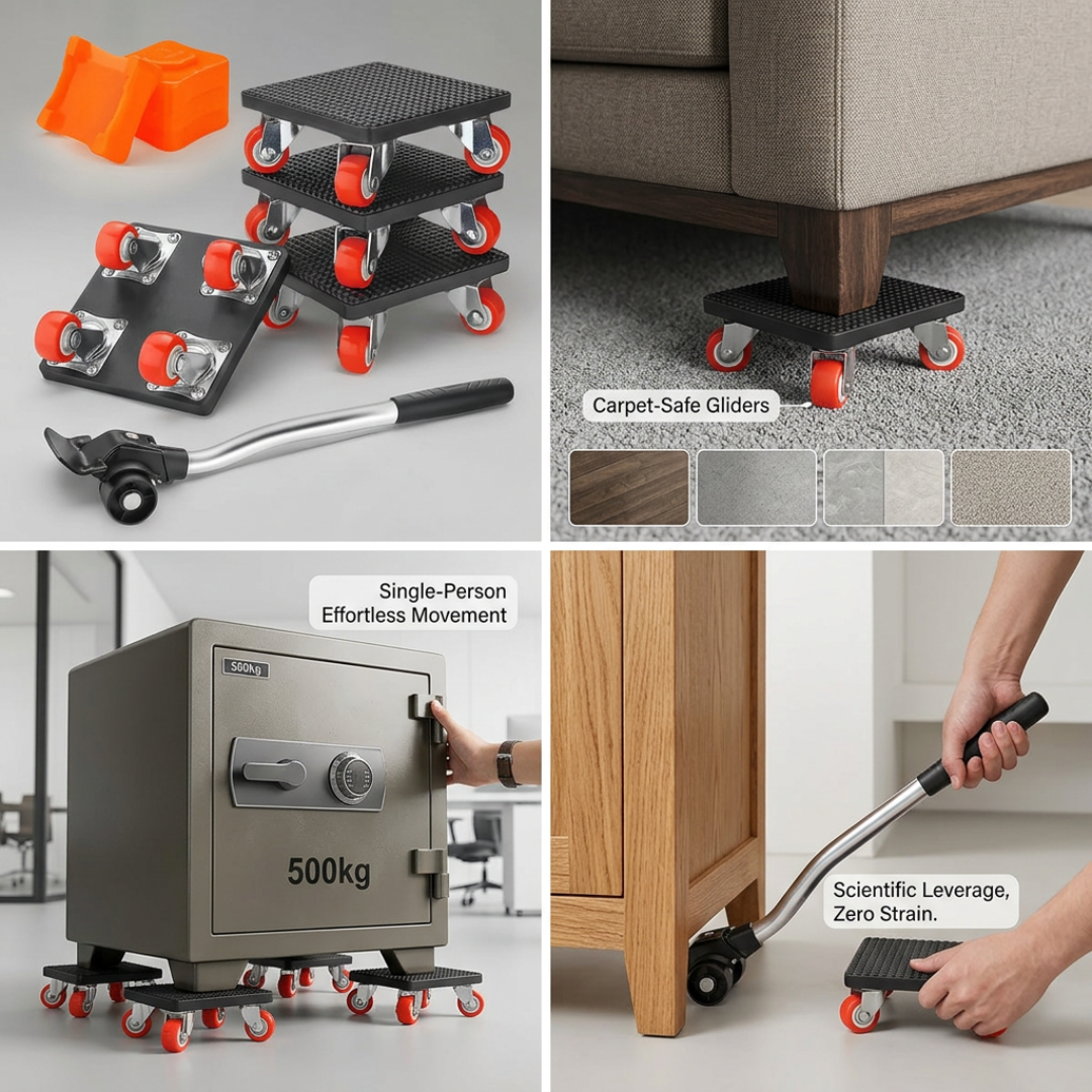 Furniture Moving Tool Set | Lever Bar & 360° Swivel Wheels | Lifts Up to 1,102 lbs Without Help or Floor Damage