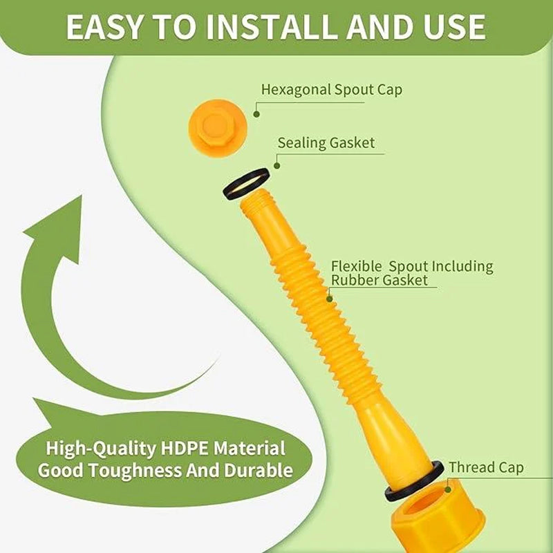 Gas Can Spout Replacement HDPE | Flexible Nozzle & Anti-Spill Cap | Fits Most Oil Cans, Leak-Free Seal, No Drilling Needed
