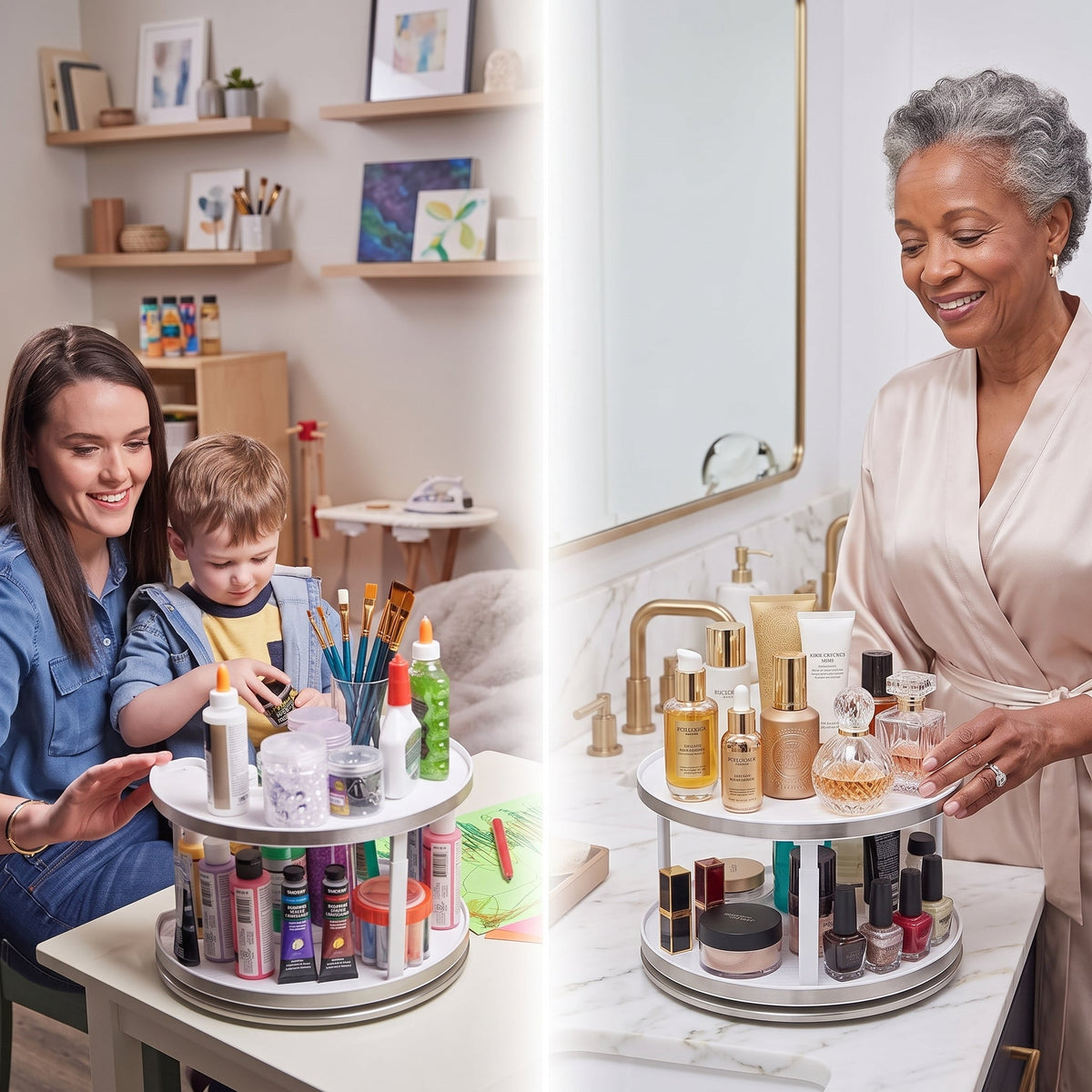 Rotating Spice Rack Organizer Wipe-Clean Plastic | Dual Turntable Tiered Design | Saves Counter Space, Reduces Spills 4