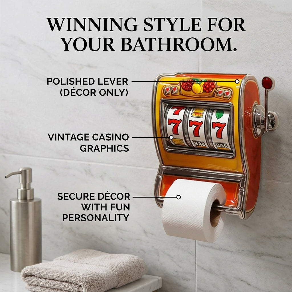 Slot Machine Toilet Roll Holder Plastic | Retro Arcade Style | Secure Fit for Standard Rolls, Easy-Clean Bathroom Accessory 3