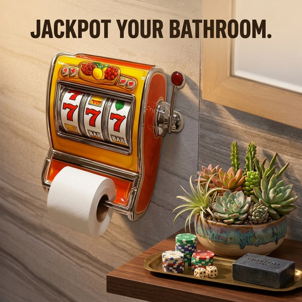 Slot Machine Toilet Roll Holder Plastic | Retro Arcade Style | Secure Fit for Standard Rolls, Easy-Clean Bathroom Accessory 5