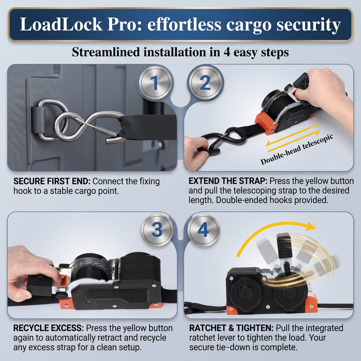 Ratchet Straps Polyester Webbing | 1,500 lb Load Capacity | One-Person Ratchet, UV & Abrasion Resistant Soft Loops 2