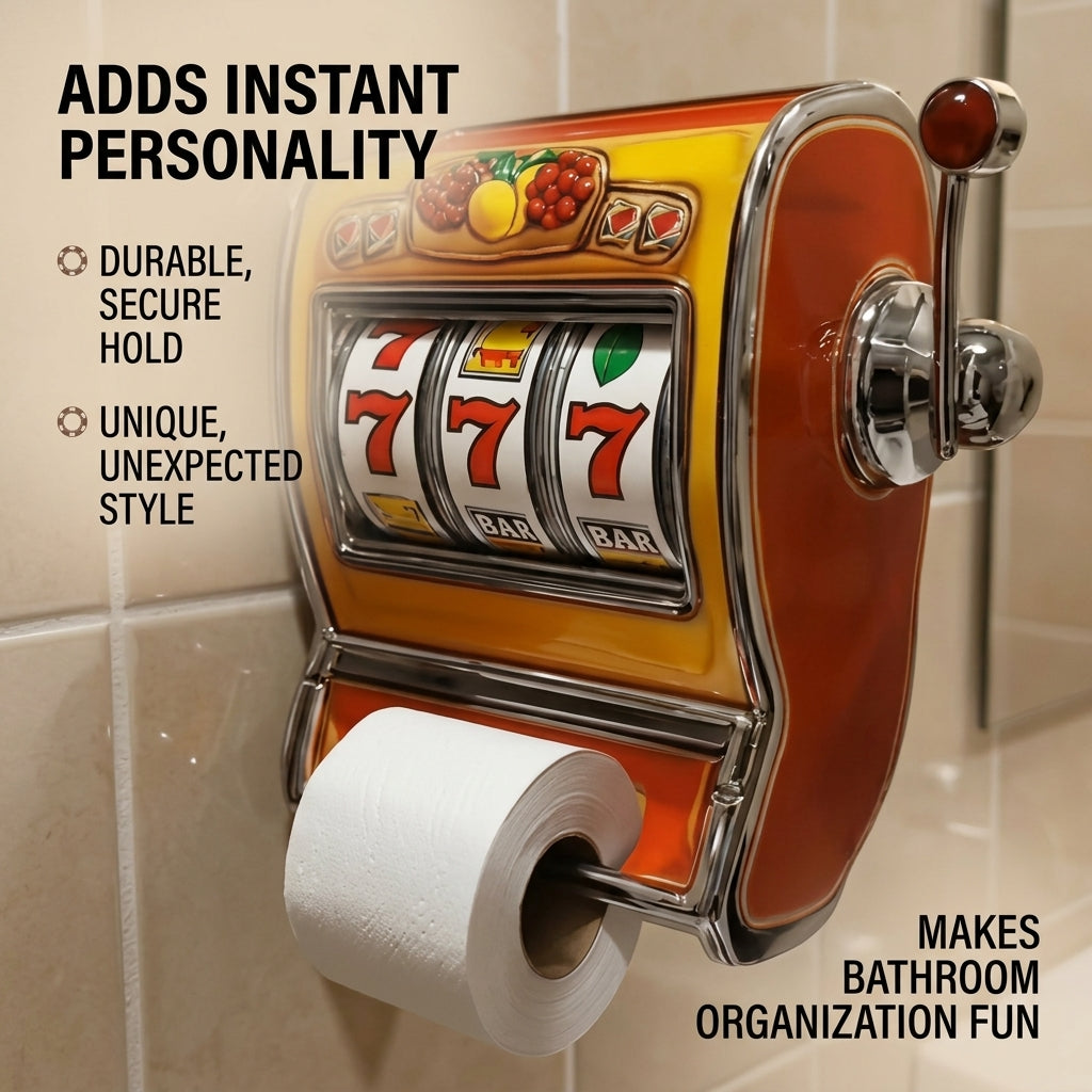 Slot Machine Toilet Roll Holder Plastic | Retro Arcade Style | Secure Fit for Standard Rolls, Easy-Clean Bathroom Accessory 2