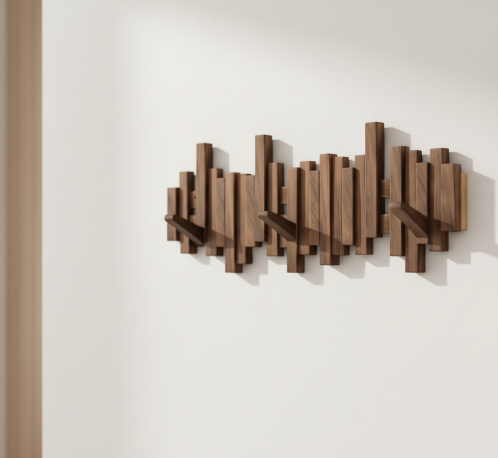 Wall-Mounted Coat Rack Solid Wood | Sturdy Hooks for Jackets, Bags & Scarves | Space-Saving Slim Hallway Storage 2