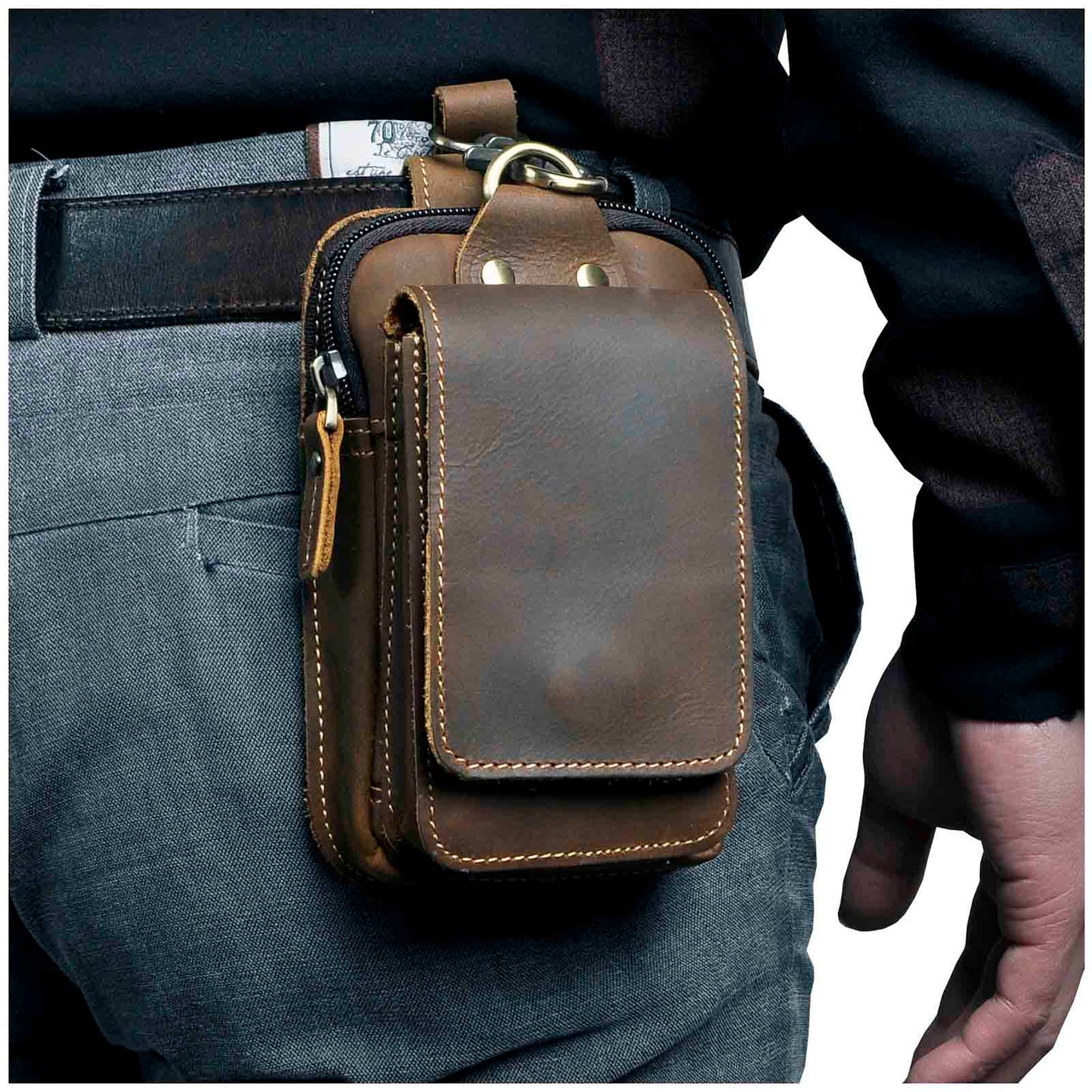 Genuine Leather | Men's Waist Bag with Adjustable Strap - Durable Brown Design 0