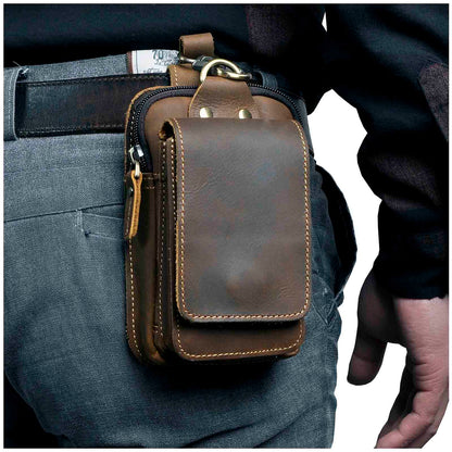 Genuine Leather | Men's Waist Bag with Adjustable Strap - Durable Brown Design 0