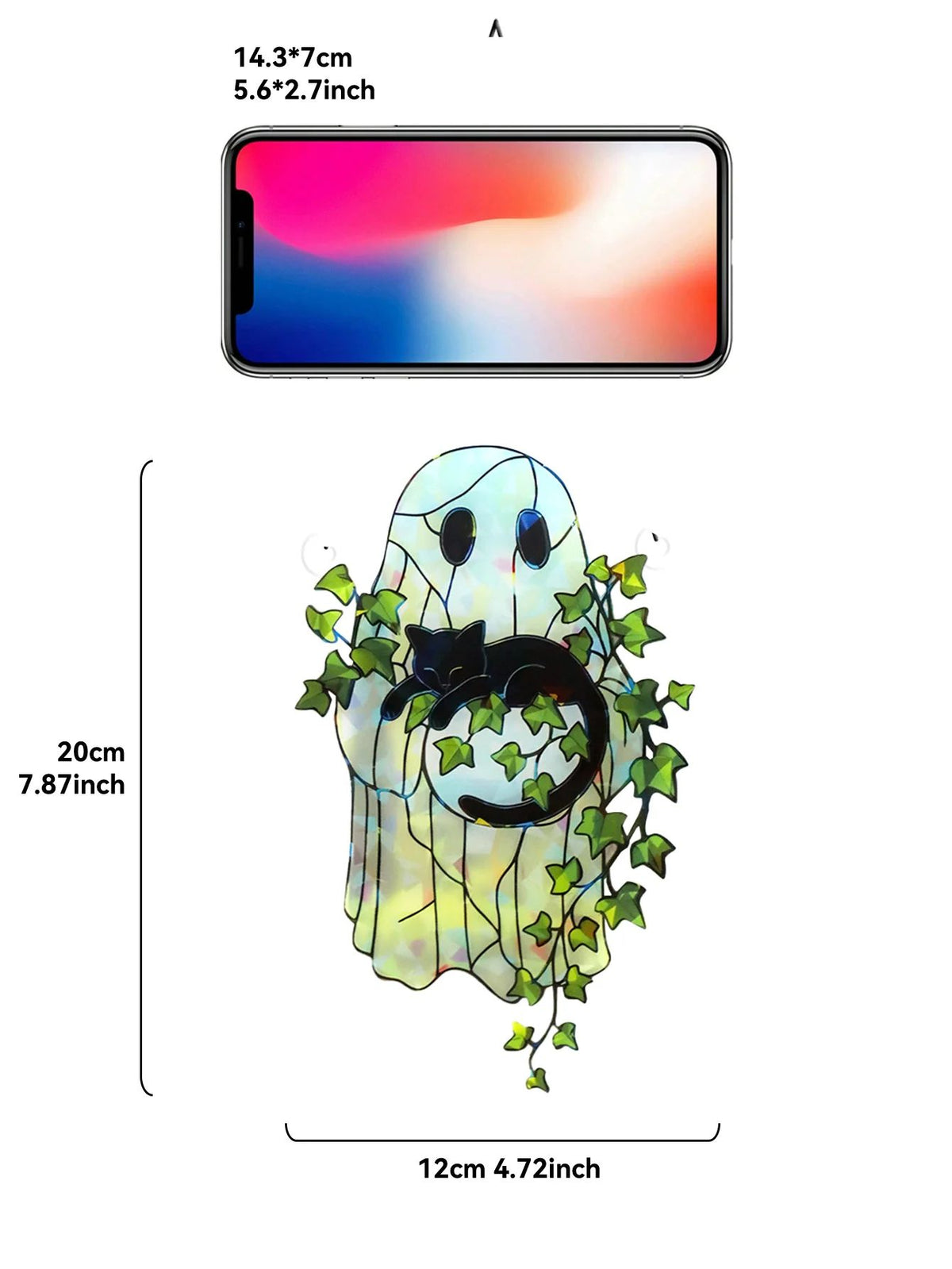 Ghost Acrylic Suncatcher Halloween Window Hanging | Black Cat & Green Leaf Design | Light-Catching Reusable Décor