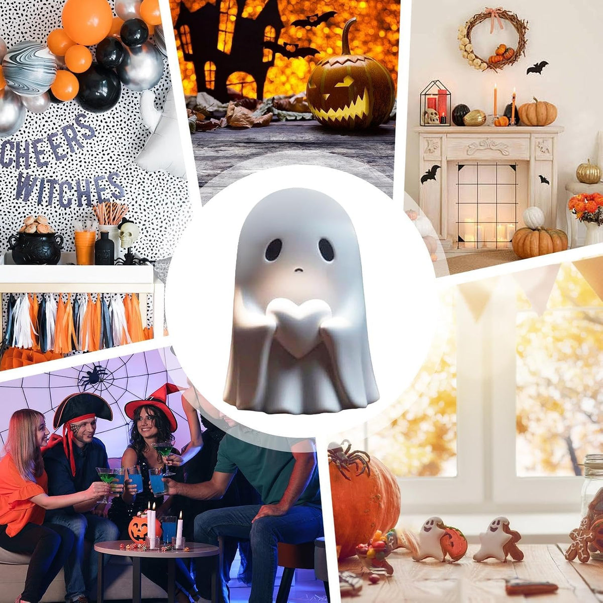 Ghost figurine with heart in home Halloween displays