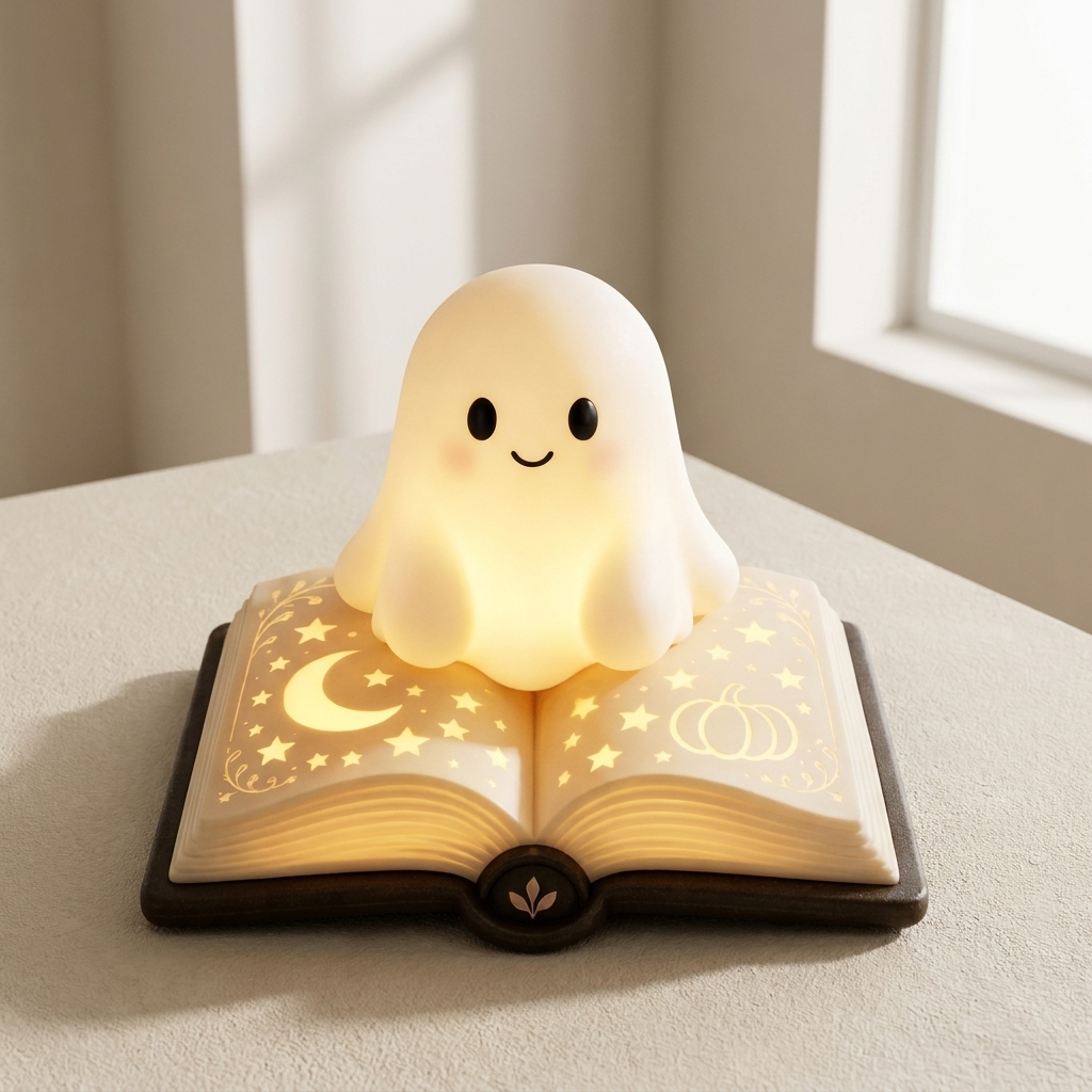 Ghost Lamp | Open Book Base, Lit Star And Moon Pages