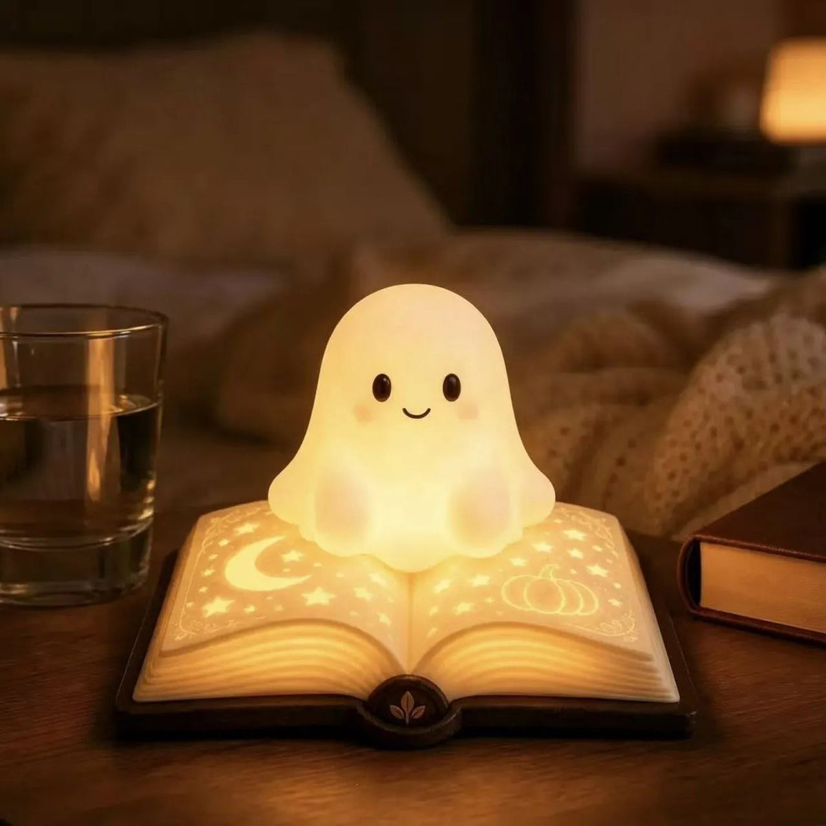 Ghost Lamp | Open Book Base, Lit Star And Moon Pages