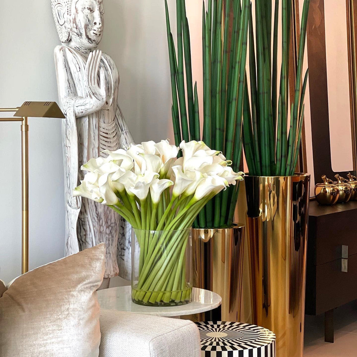 Glass Vase | Faux Calla Lily Arrangement Ready To Display