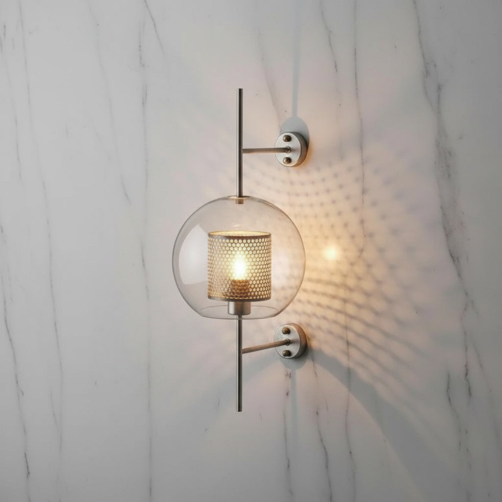 Glass Wall Lamp Metal Accent | Nordic Sculptural Design E27 | Soft Ambient Glow for Bedroom, Bathroom & Living Room