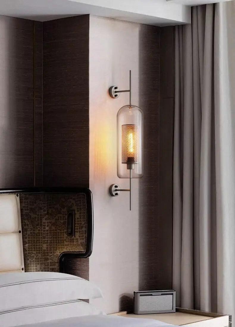 Glass Wall Lamp Metal Accent | Nordic Sculptural Design E27 | Soft Ambient Glow for Bedroom, Bathroom & Living Room