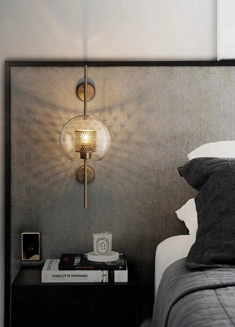 Glass Wall Lamp Metal Accent | Nordic Sculptural Design E27 | Soft Ambient Glow for Bedroom, Bathroom & Living Room