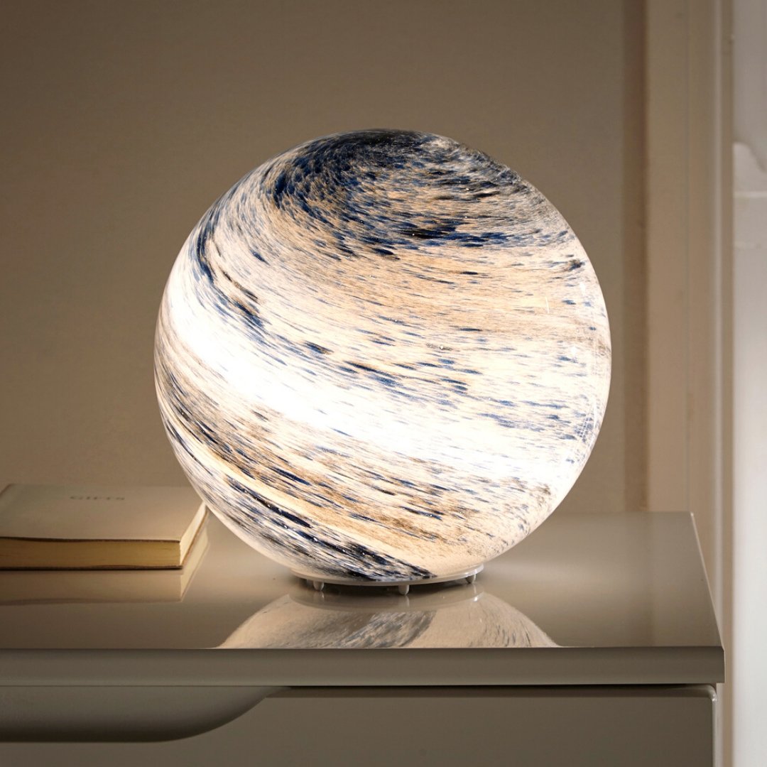 Glass Look Sphere LED Table Lamp with Swirl Pattern Surface 0