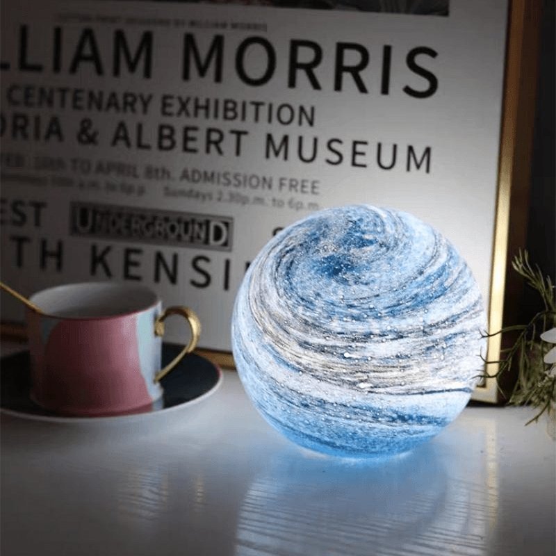 Glass Look Sphere LED Table Lamp with Swirl Pattern Surface 4