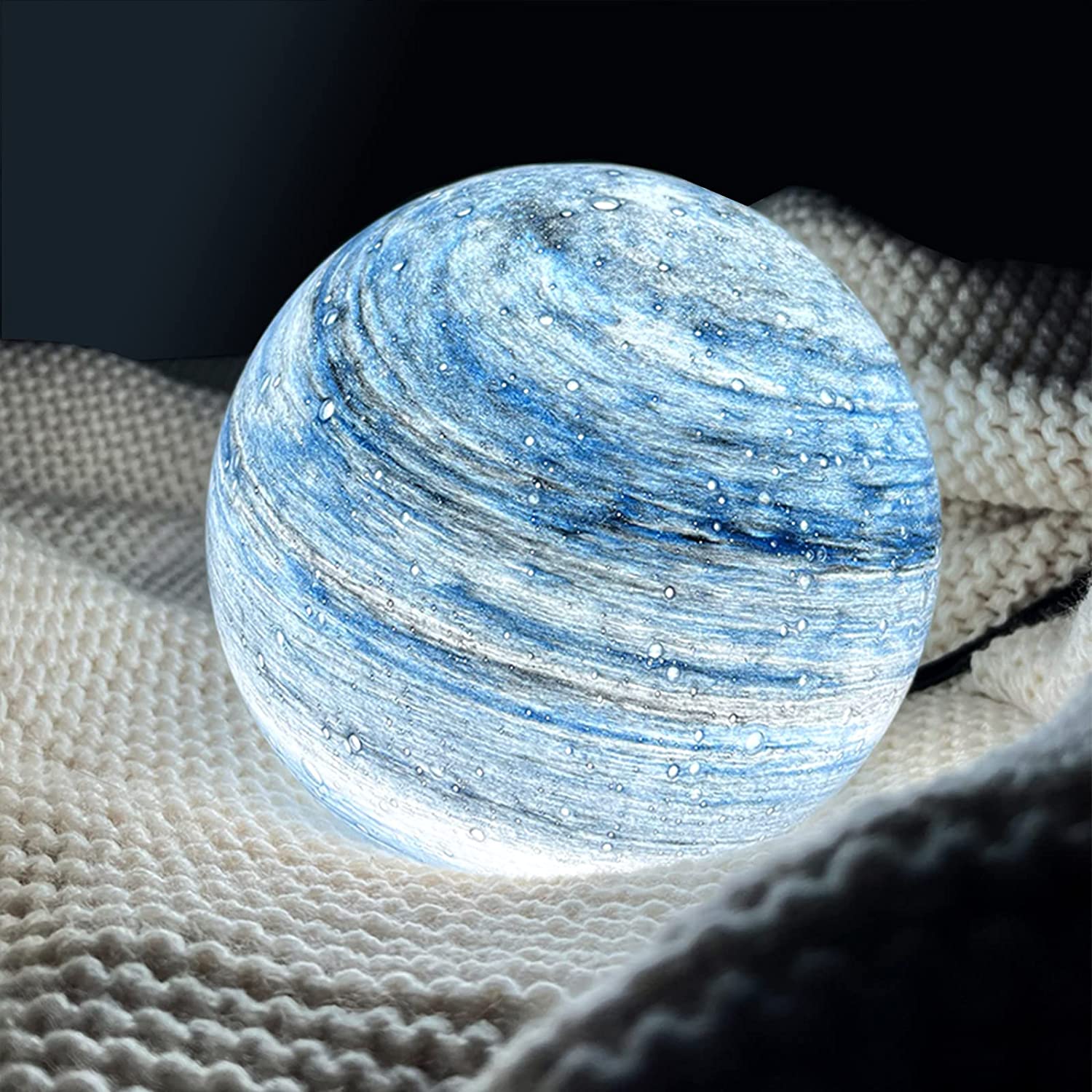Glass Look Sphere LED Table Lamp with Swirl Pattern Surface 5