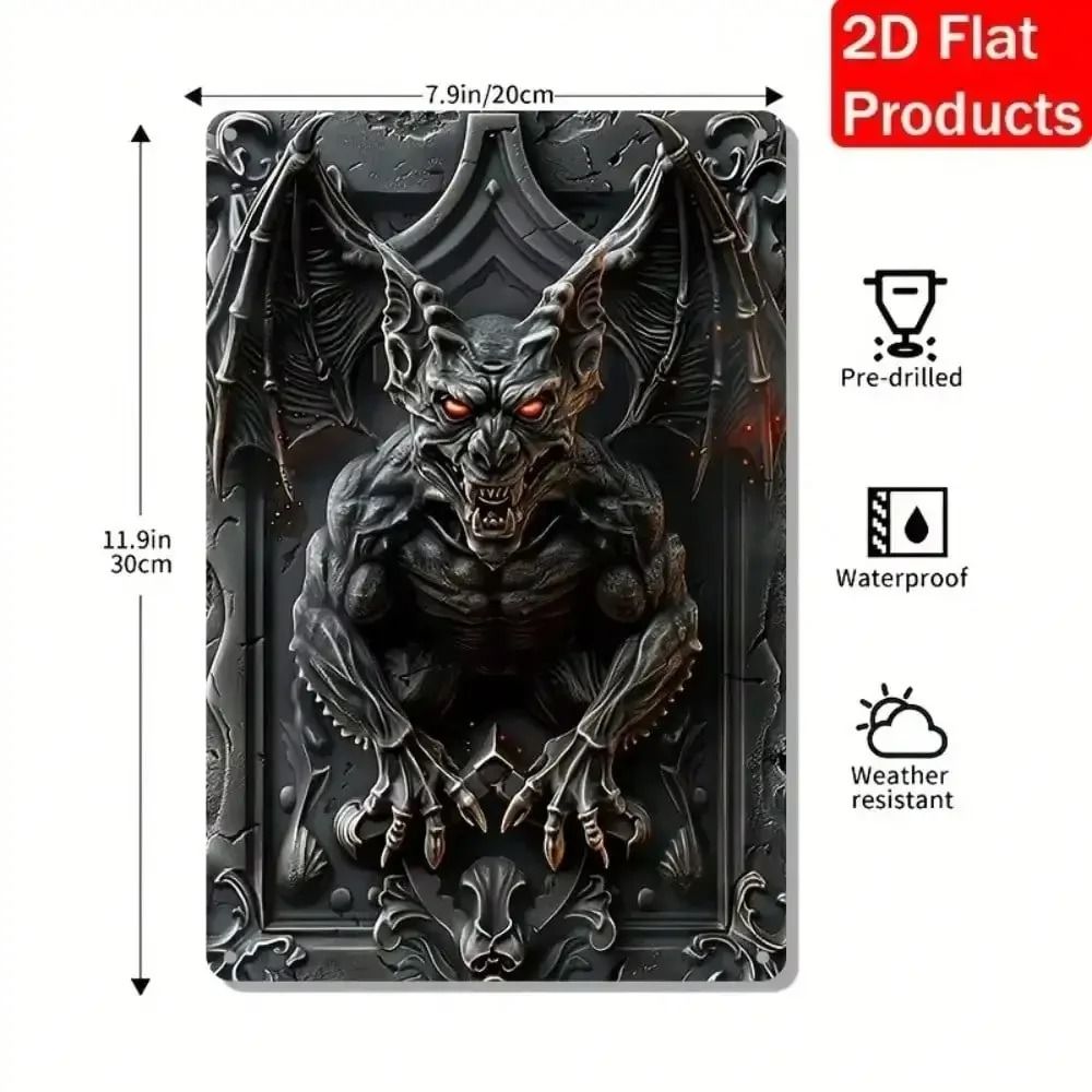 Gothic Wall Sign Aluminum | Weatherproof Mythical Creature Artwork with Pre-Drilled Mounting Holes | Bold Statement Décor Piece