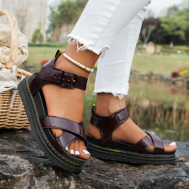 Grace | Women's Flat Sandals with Cross-Strap Design - Cushioned Vegan Leather 2