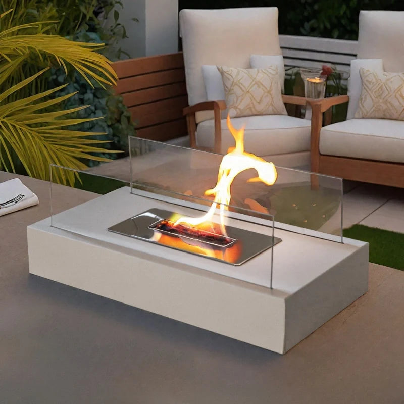 Tabletop Fireplace Metal & Tempered Glass | Ethanol Burner with Reusable Cotton Wick | Indoor & Outdoor Ambiance 12