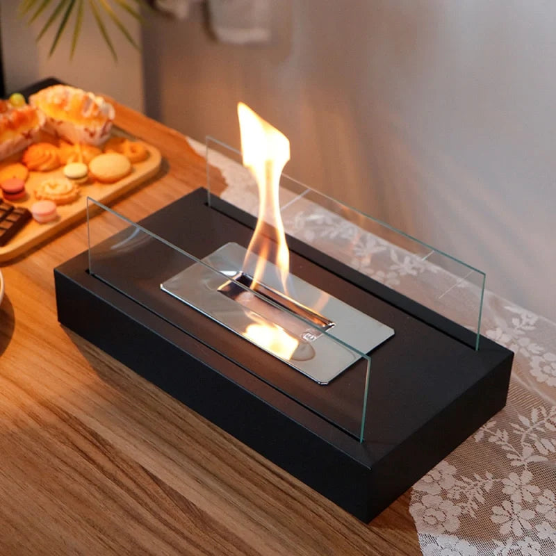 Tabletop Fireplace Metal & Tempered Glass | Ethanol Burner with Reusable Cotton Wick | Indoor & Outdoor Ambiance 11