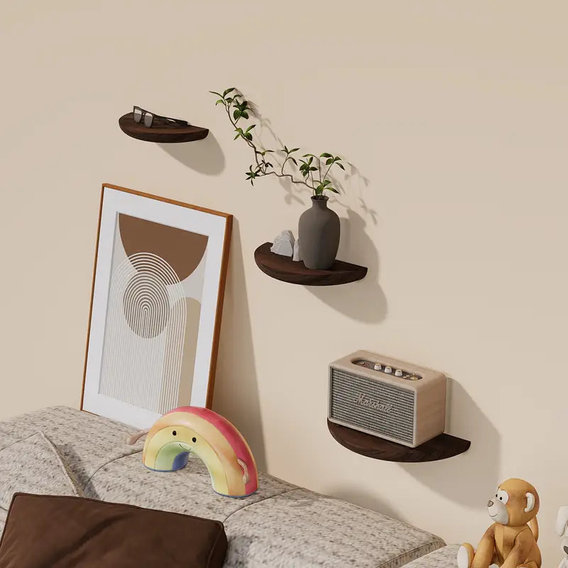 Half-Round Floating Shelf - Stylish Wall Storage Solution in Natural Wood 1