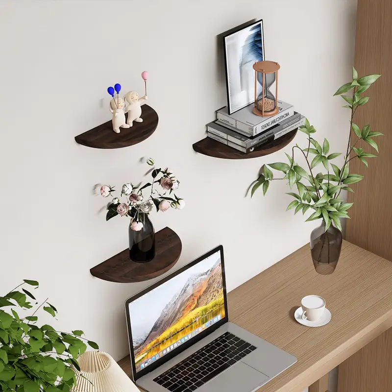 Half-Round Floating Shelf - Stylish Wall Storage Solution in Natural Wood 6