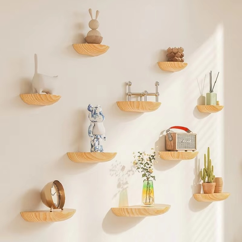 Half-Round Floating Shelf - Stylish Wall Storage Solution in Natural Wood 7