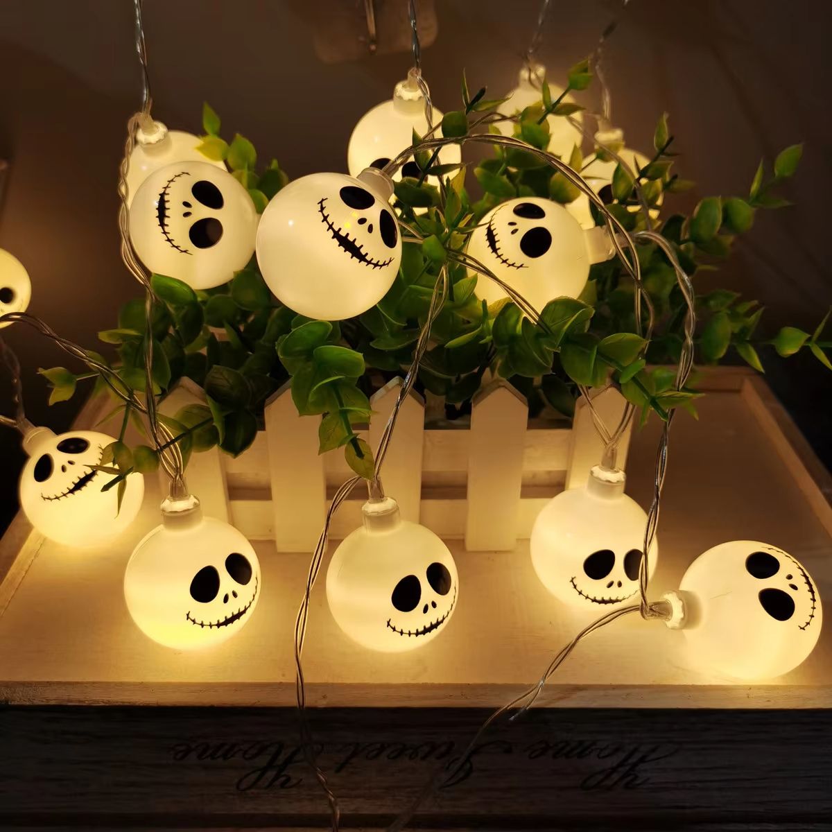 Halloween Face String Lights | Battery or USB Powered LED with Multiple Light Counts | Indoor Outdoor Spooky Home Decor