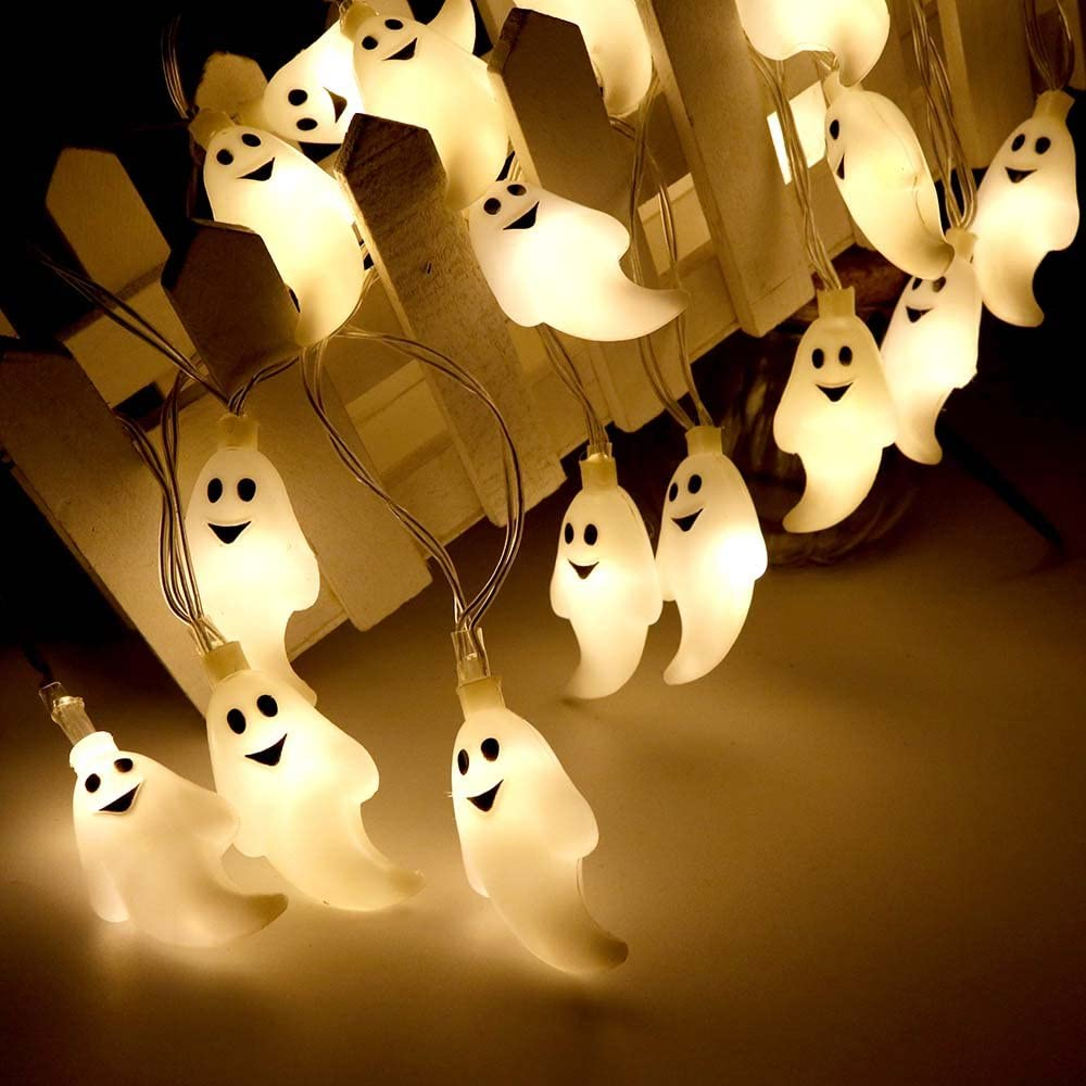 Halloween Ghost String Lights LED | Mini Ghost Shaped Bulbs for Spooky Décor | Weather Resistant Indoor Outdoor Use