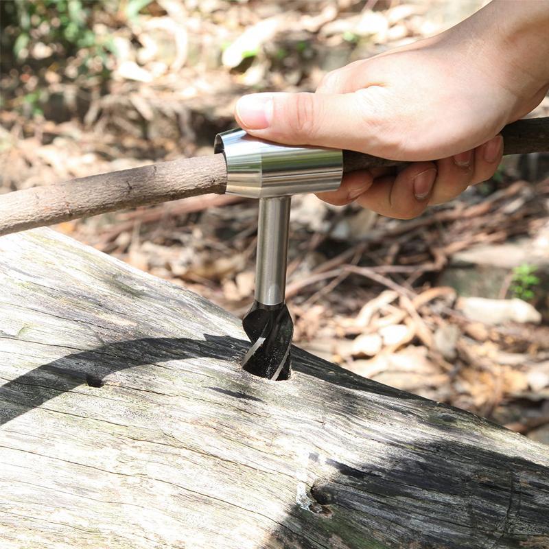 Hand Auger Wrench Carbon Steel | 1 Inch Wood Auger Drill Bit with Peg Maker | Leather Sheath Included for Bushcraft Camping