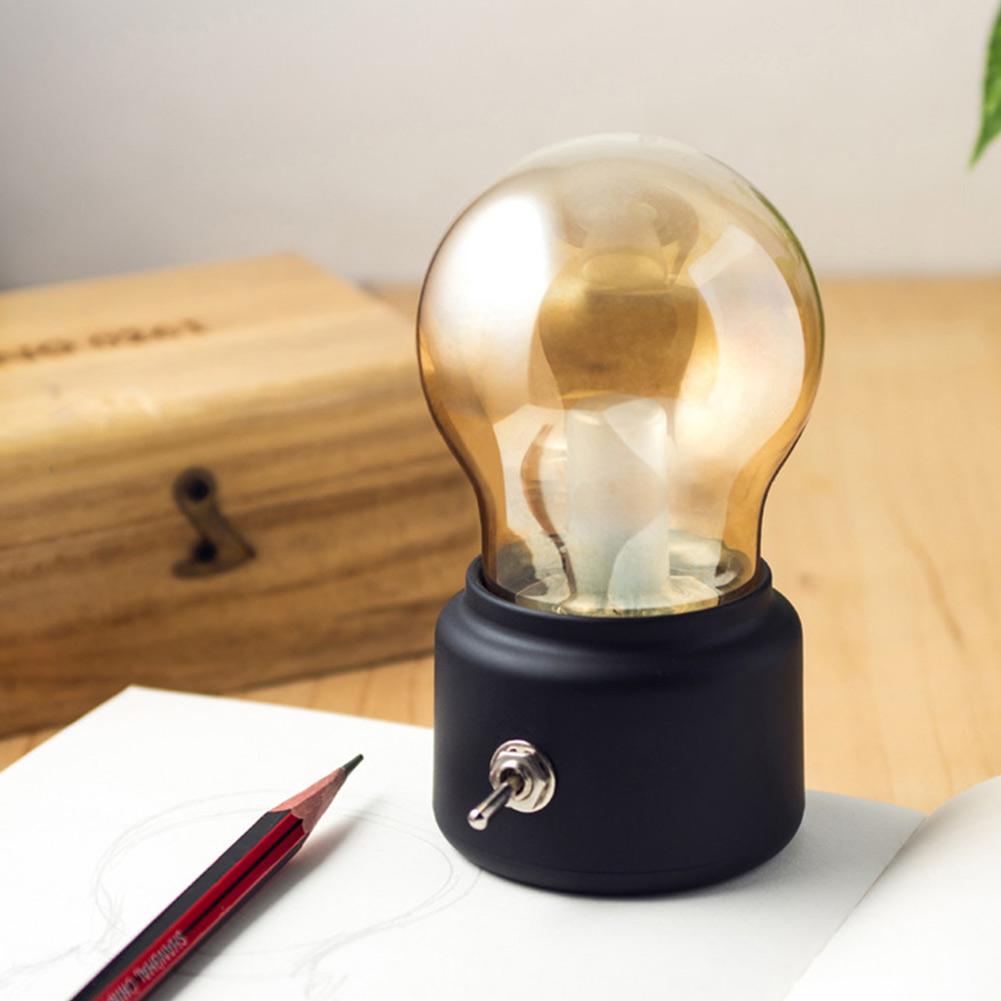 Handheld Retro Desk Lamp, USB Rechargeable | ABS and Glass, 11 x 7 x 6 cm | Gold or Black, 12 Hour Battery Life