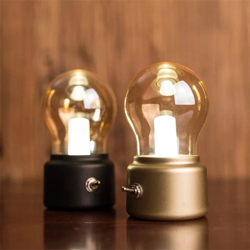 Handheld Retro Desk Lamp, USB Rechargeable | ABS and Glass, 11 x 7 x 6 cm | Gold or Black, 12 Hour Battery Life