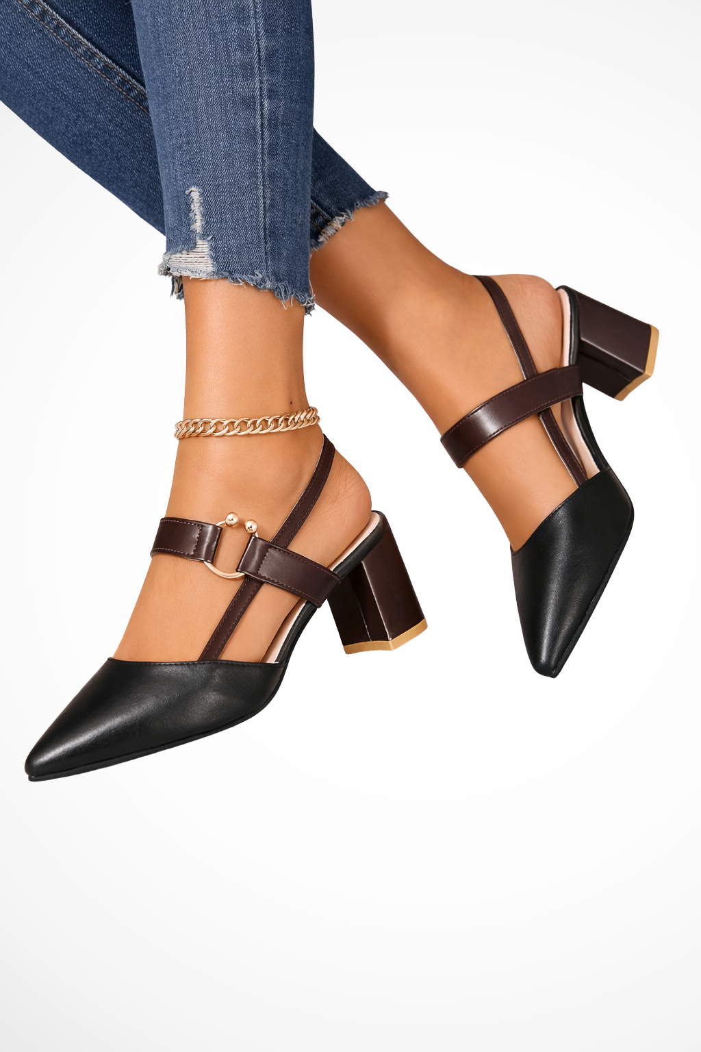 Harriet | Women's Slingback Heels – Black and White Two-Tone Design